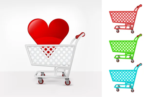Alışveriş sepeti içinde kırmızı kalp — Stok Vektör