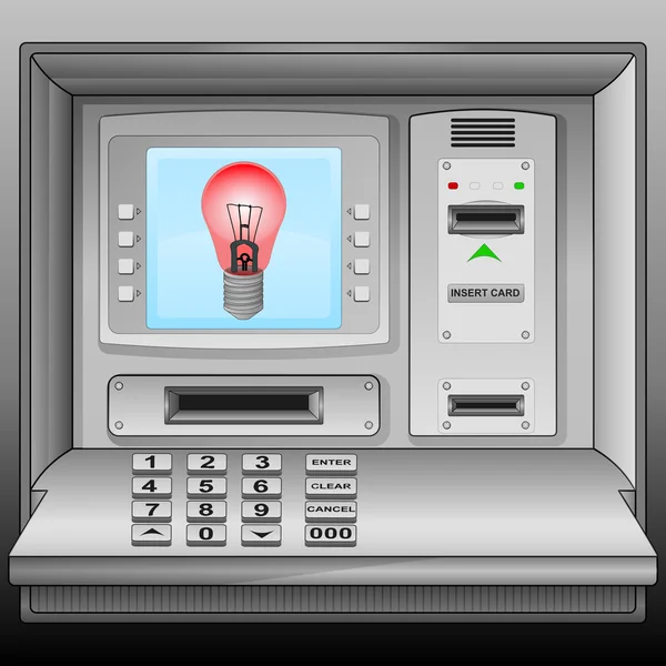 Rote Glühbirne am Geldautomaten blauer Bildschirmvektor — Stockvektor