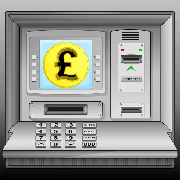 Golden Pound coin on cash machine blue screen vector — Stock Vector