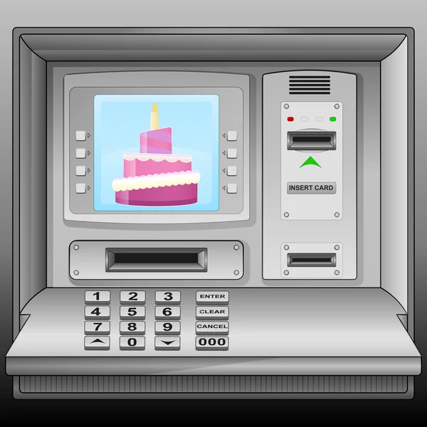 Kaars taart op Geldautomaat blauw scherm vector — Stockvector