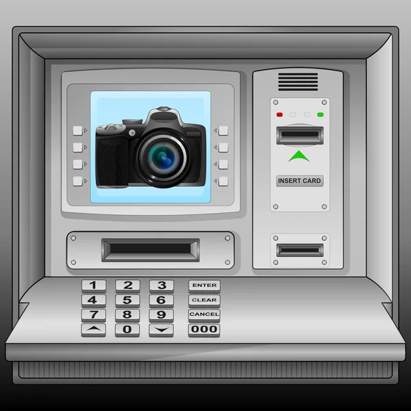 Camera on cash machine blue screen vector — Stock Vector