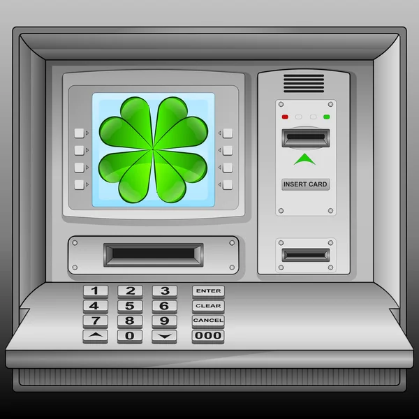 Cloverleaf happiness on cash machine blue screen vector — Stock Vector
