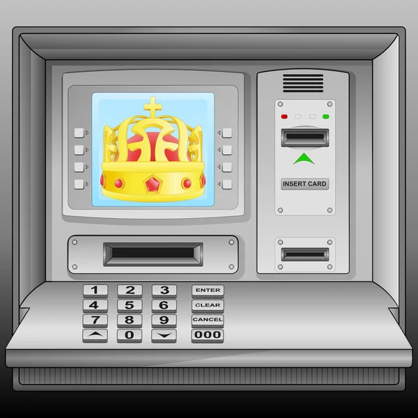 Goldene Königskrone am Geldautomaten blauer Bildschirmvektor — Stockvektor