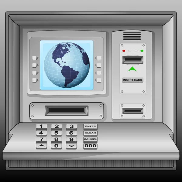 現金自動支払機のブルー スクリーンのベクトルにアメリカ地球世界 — ストックベクタ