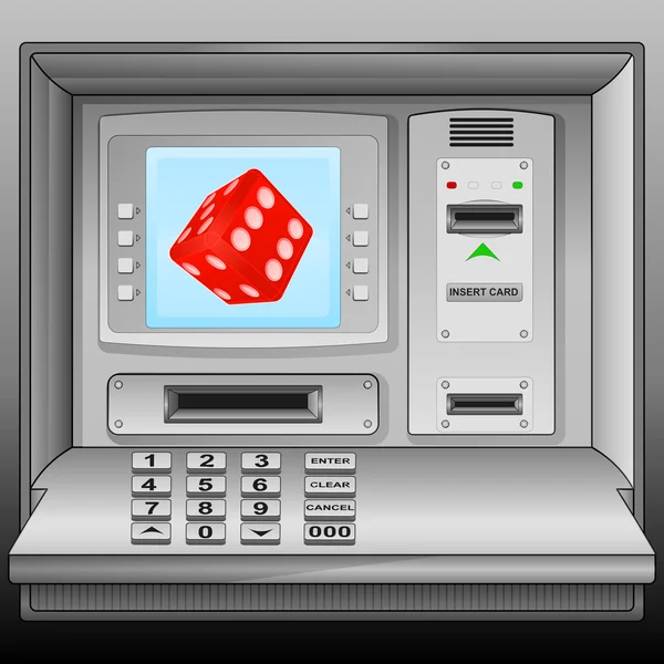 Lucky red dice on cash machine blue screen vector — Stock Vector