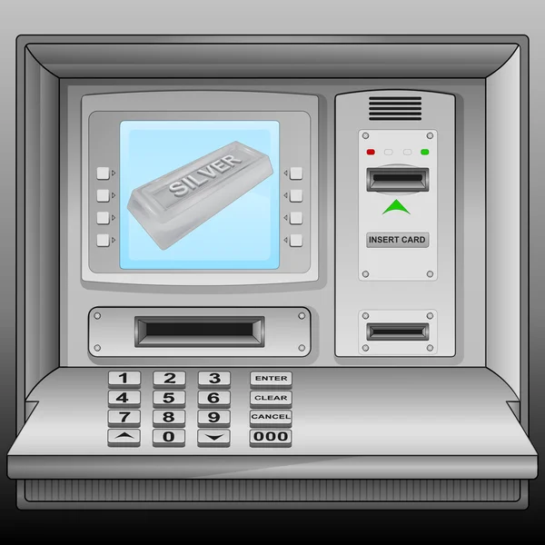 Barra de plata en cajero automático vector de pantalla azul — Archivo Imágenes Vectoriales