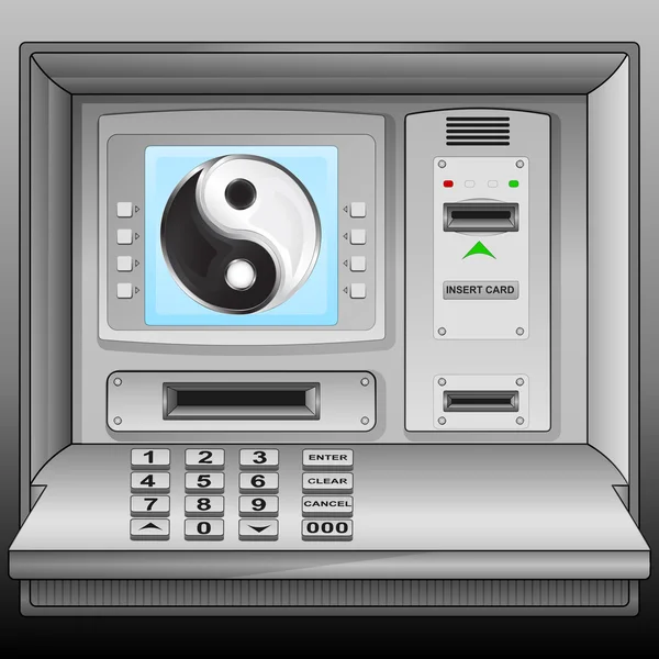 Jing evenwicht pictogram op Geldautomaat blauw scherm vector — Stockvector