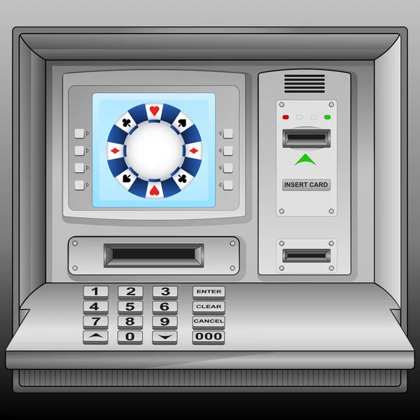 Poker žeton na bankomatu modrá obrazovka vektor — Stockový vektor