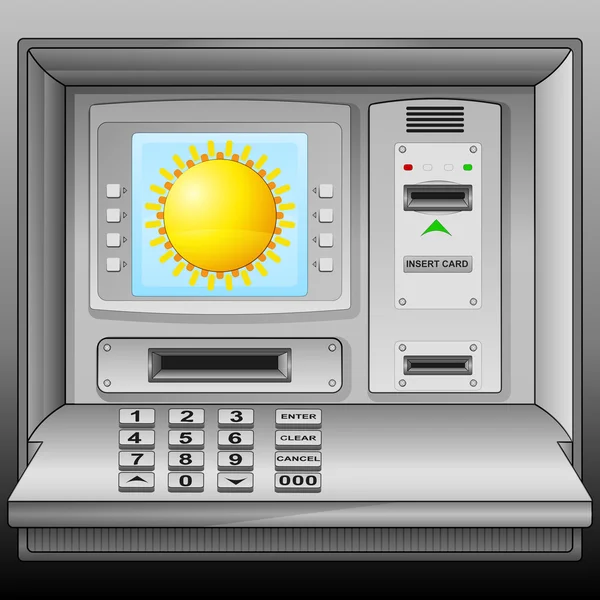 Summer sun on cash machine blue screen vector — Stock Vector