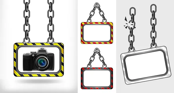 Camera on chain hanged board collection vector — Stock Vector