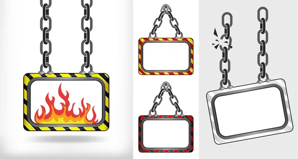 Fire flames on chain hanged board collection vector — Stock Vector