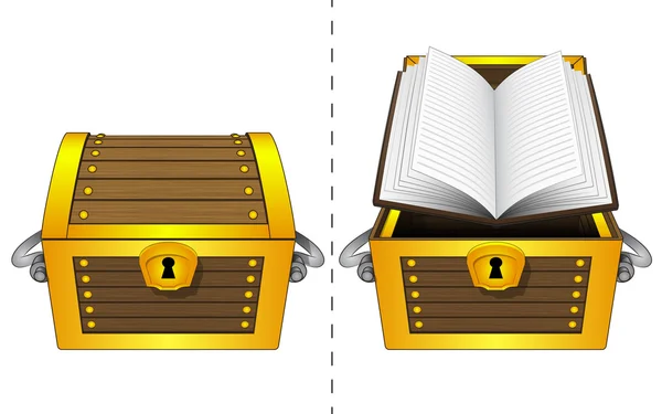 Libro abierto en el pecho abierto de madera y cerrado un vector aislado — Archivo Imágenes Vectoriales