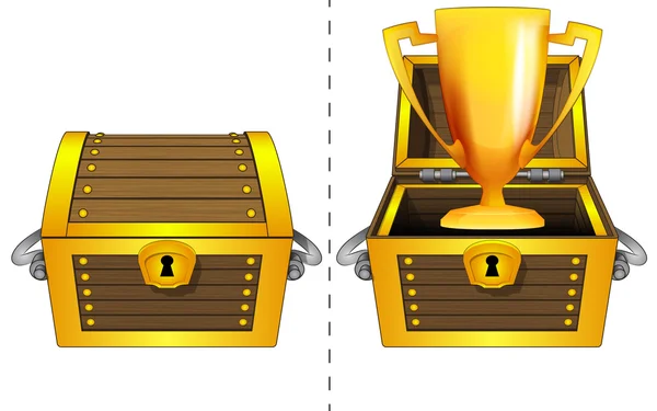 Champion cup in open wooden chest and closed one isolated vector — Stock Vector