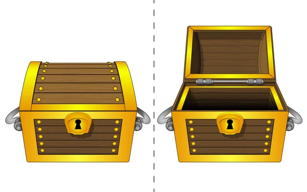 Isolé fermé adn ouvert en bois or poitrine vecteur — Image vectorielle