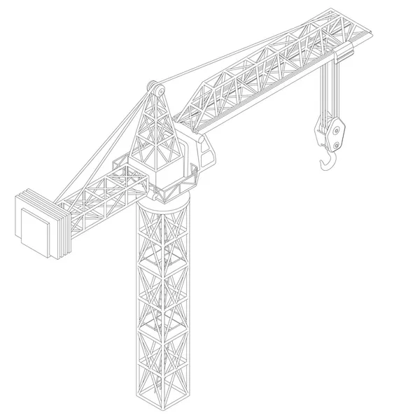 Crane construction isometric view wire drawing vector — Stock Vector