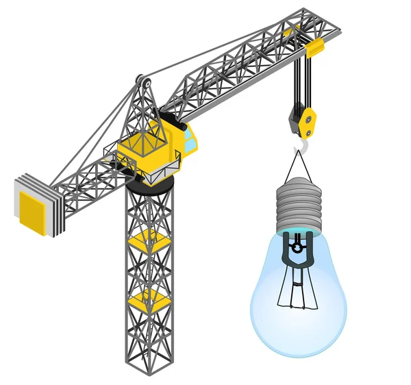 Ampoule bleue suspendue à un vecteur de dessin de grue isolé — Image vectorielle