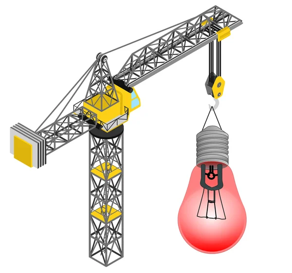 Ampoule rouge suspendue à un vecteur de dessin de grue isolé — Image vectorielle