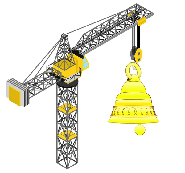 Cloche dorée pendue sur grue isolée dessin vecteur — Image vectorielle