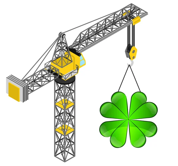 Cloverleaf happiness hanged on isolated crane drawing vector — Stock Vector
