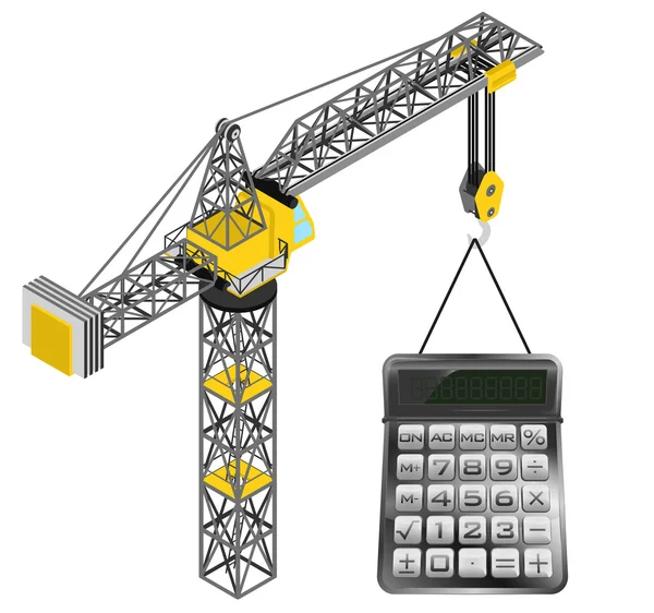 Calculator hanged on isolated crane drawing vector — Stock Vector