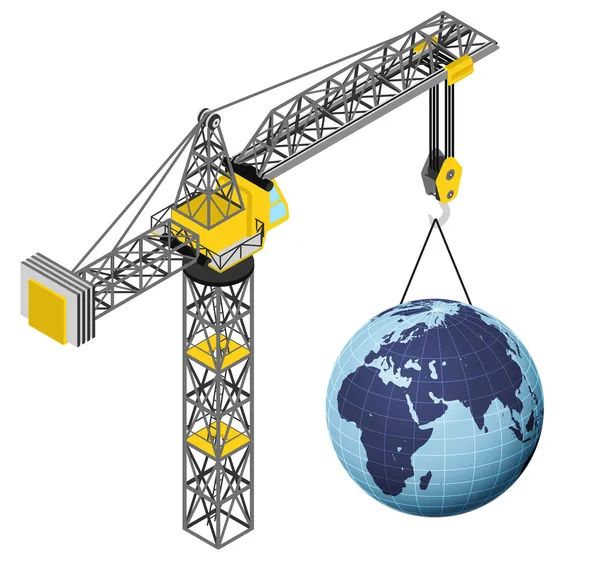 Africa earth world hanged on isolated crane drawing vector — Stock Vector