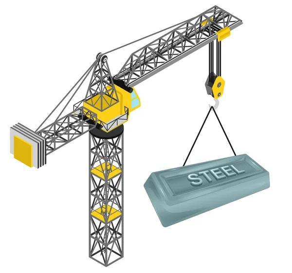 Steel bar hanged on isolated crane drawing vector — Stock Vector