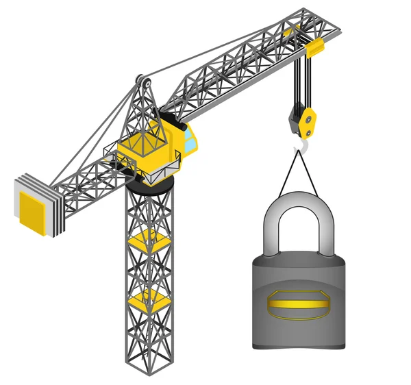 Cadenas fermé pendu sur le vecteur de dessin de grue isolé — Image vectorielle