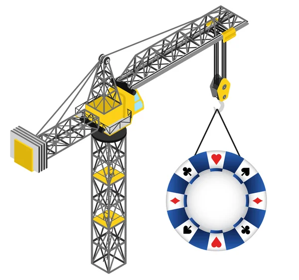 Chip de póquer colgado en el vector de dibujo de grúa aislada — Archivo Imágenes Vectoriales
