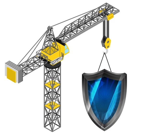 Defensive shield hanged on isolated crane drawing vector — Stock Vector