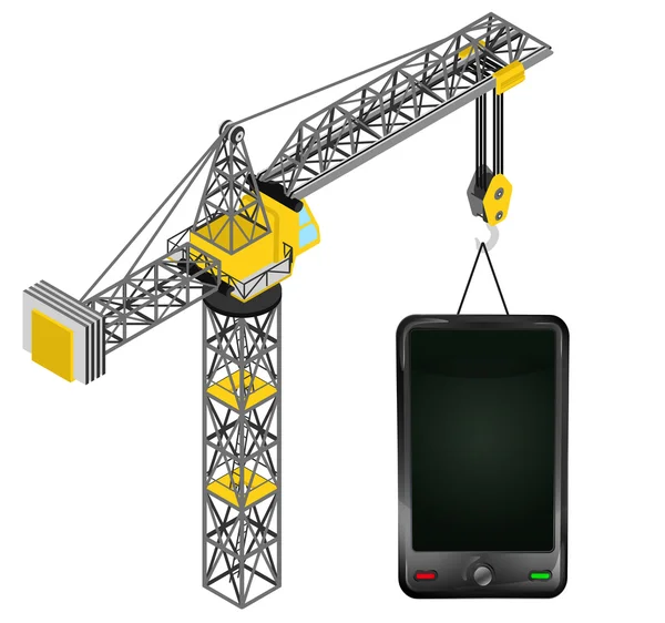 New smartphone hanged on isolated crane drawing vector — Stock Vector