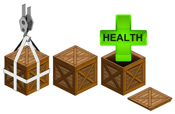 Icono de salud gree en caja de madera abierta embalaje colección vector — Vector de stock