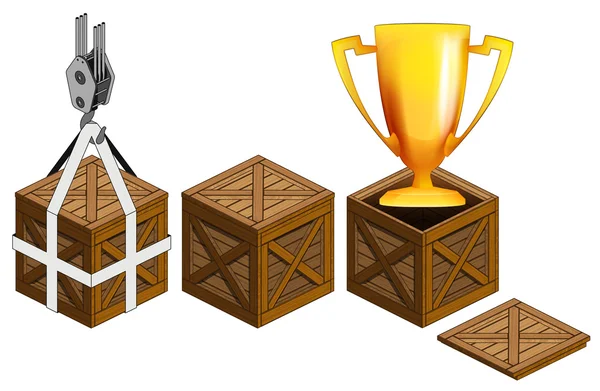 Coppa campione in cassa di legno aperta vettore di raccolta imballaggio — Vettoriale Stock