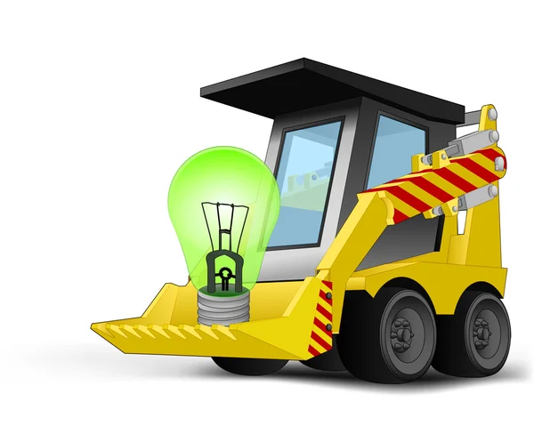 Green lightbulb on vehicle bucket transportation vector — Stock Vector