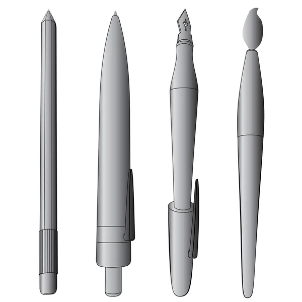 Brush pen ballpoint pencil shade collection vector — Stock Vector