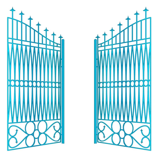 孤立打开蓝色的铁门栅栏向量 — 图库矢量图片