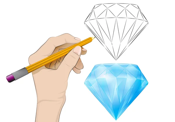 Diamant comme vecteur humain isolé dessin à la main — Image vectorielle