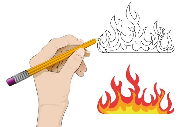 Fire flames as isolated human hand drawing vector — Stock Vector