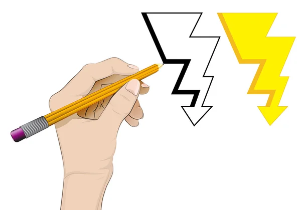 Energy bolt as isolated human hand drawing vector — Stock Vector