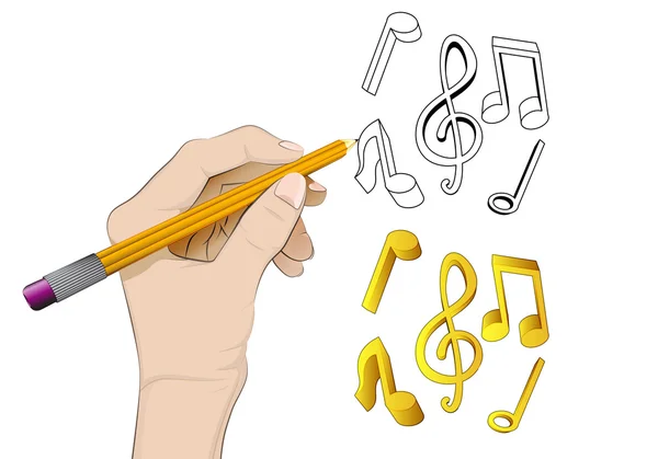 Muziek pictogram als geïsoleerde menselijke hand vector tekening — Stockvector