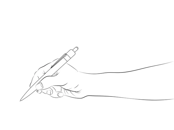 Vista lateral humana aislada sosteniendo vector de boceto de bolígrafo — Vector de stock