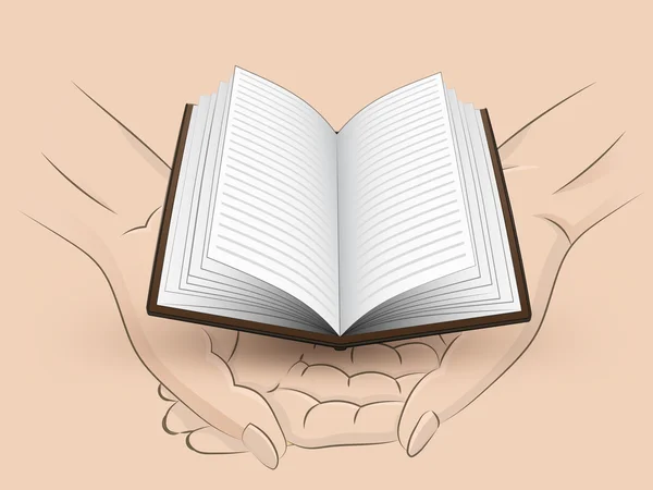 Otwórz książkę trzymać dwóch ludzkich rąk przez wektor — Wektor stockowy