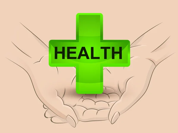 Gree Gesundheits-Ikone hält zwei menschliche Hände über Vektor — Stockvektor