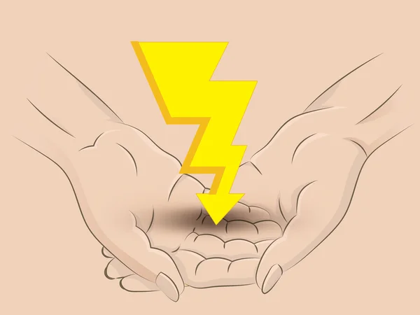 Beleuchtungsikone hält zwei menschliche Hände über Vektor — Stockvektor