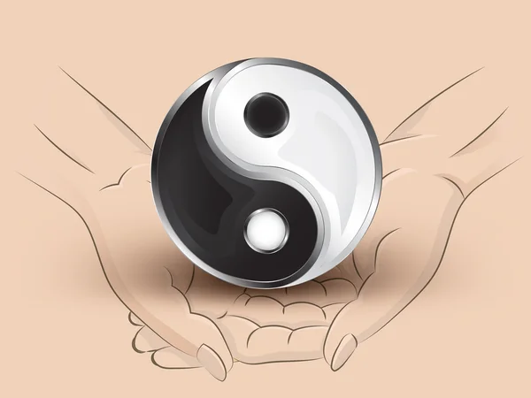 Jing balance icon hold two human hands across vector — Stock Vector