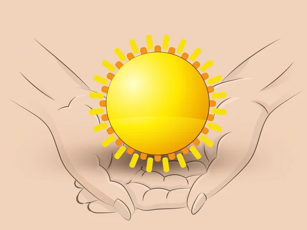 Sommersonne hält zwei menschliche Hände über Vektor — Stockvektor