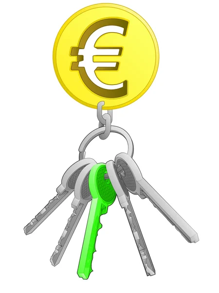 Golden Euro coin on key ring — Stock Vector