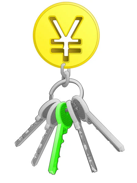 Golden Yuan coin on key ring — Stock Vector