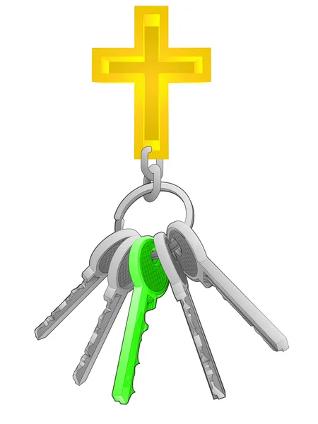 Golden cross on key ring — Stock Vector