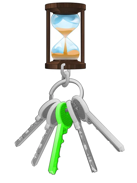 Running hourglass on key ring — Stock Vector