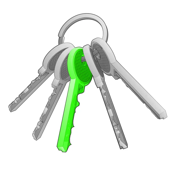 緑色の 1 つの孤立したキーホルダー — ストックベクタ